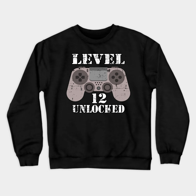 12th Anniversary Gift For Him Her Level 12 Unlocked Crewneck Sweatshirt by RW